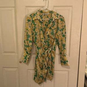 Zara floral green/yellow satin dress
